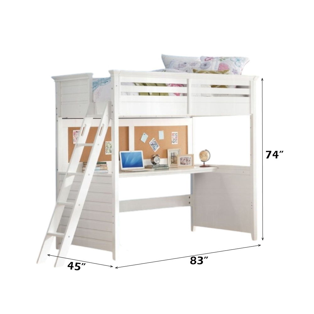 Lacey - Twin Loft Bed With Desk - White