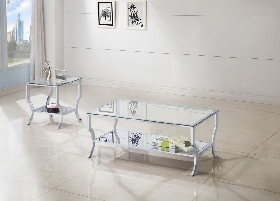 Saide - Glass Top Coffee And End Table Set Pearl Silver 2 Pc. Coffee Table, End Table
