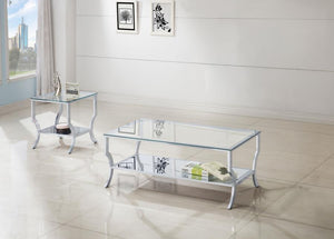 Saide - Glass Top Coffee And End Table Set Pearl Silver 2 Pc. Coffee Table, End Table