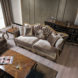 Betria - Sofa With 5 Pillows - Light Green Velvet, Gold & Black High Gloss