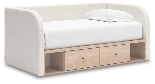 Arloster - Upholstered Day Bed Beige 2 Under Bed Drawers