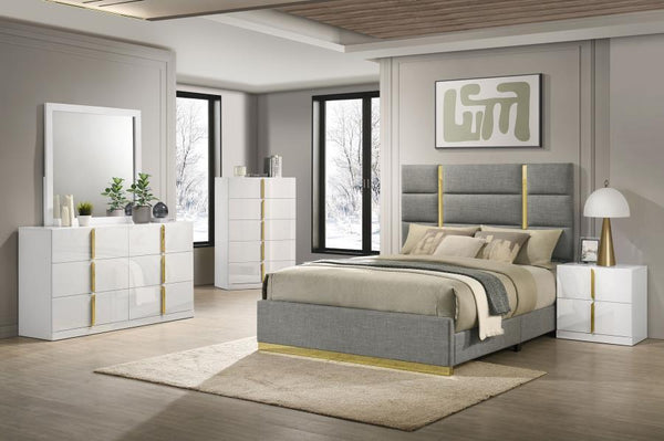 Ines - Bedroom Set Gray 5 Pc. Bed, Dresser, Mirror, Chest, Nightstand Queen
