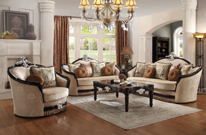 Ernestine - Sofa With 7 Pillows - Tan Fabric & Black