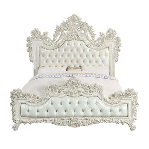 Adara - Eastern King Bed - White PU & Antique White Finish