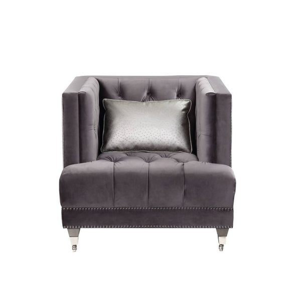 Hegio - Chair With Pillow - Gray Velvet