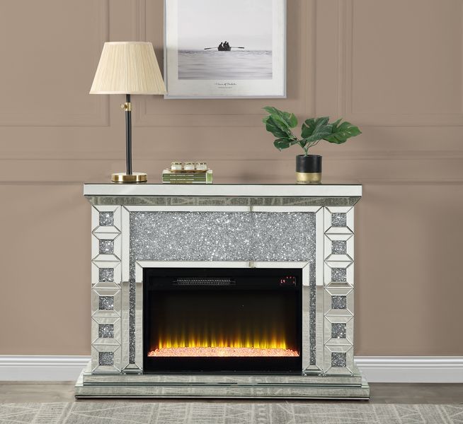 Noralie - 47" Fireplace - Mirrored & Faux Diamonds