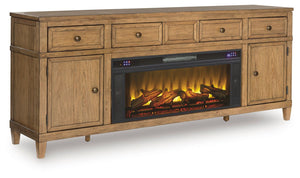 Sharlance - 81" TV Stand With Electric Fireplace Light Brown Faux Brick Fireplace Insert