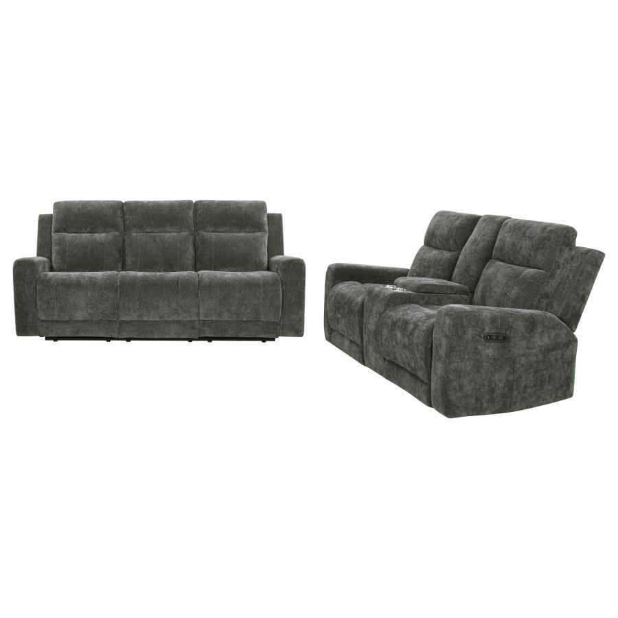 Kennett - Chenille Power Reclining Sofa Set Dark Gray 2 Pc. Sofa, Loveseat