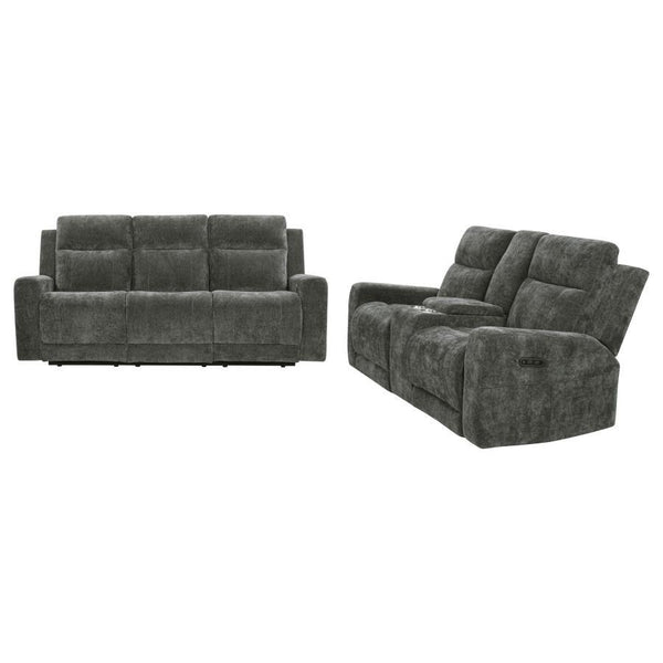 Kennett - Chenille Power Reclining Sofa Set Dark Gray 2 Pc. Sofa, Loveseat