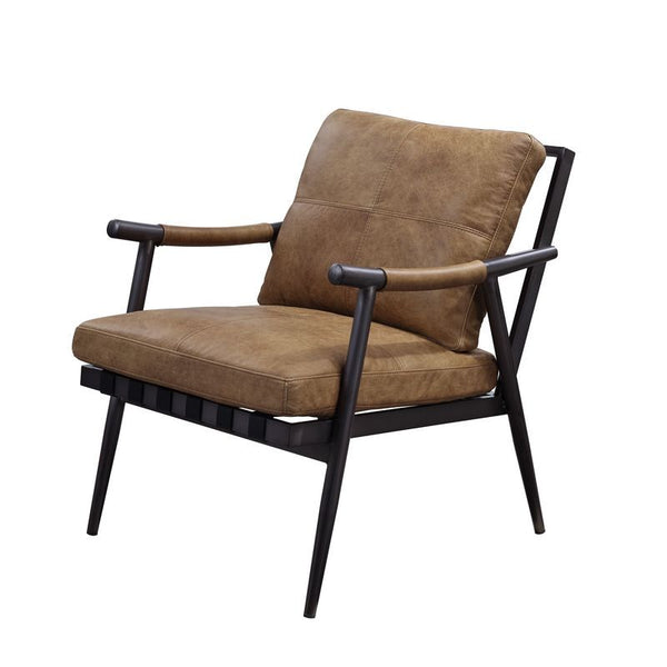 Anzan - Accent Chair - Berham Chestnut Top Grain Leather & Matt Iron Finish