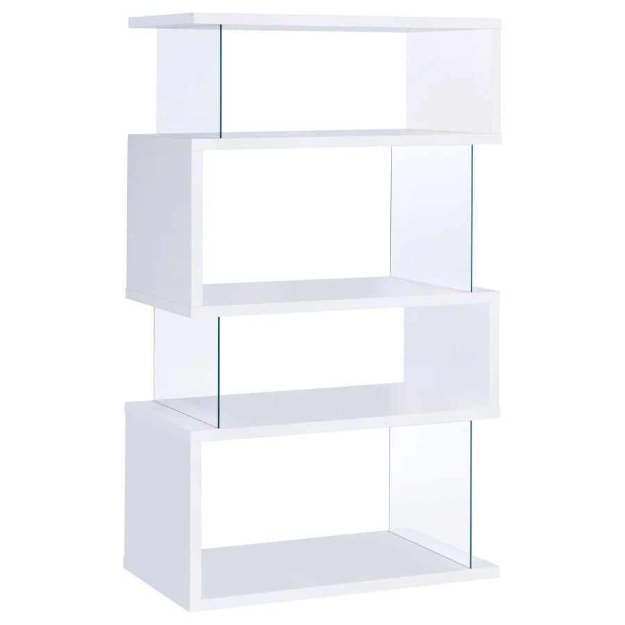 Emelle - 4-Shelf Glass Panel Bookshelf White