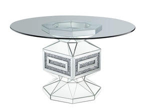 Noralie - 30" Dining Table - Clear Glass, Mirrored & Faux Diamonds