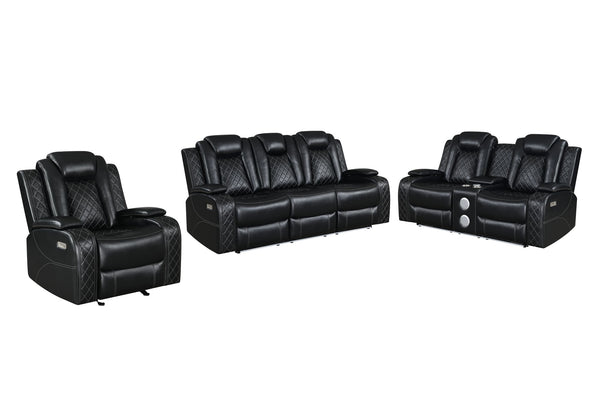 Orion II - Reclining Sofa Set Black 3 Pc. Power Reclining Sofa, Loveseat, Recliner