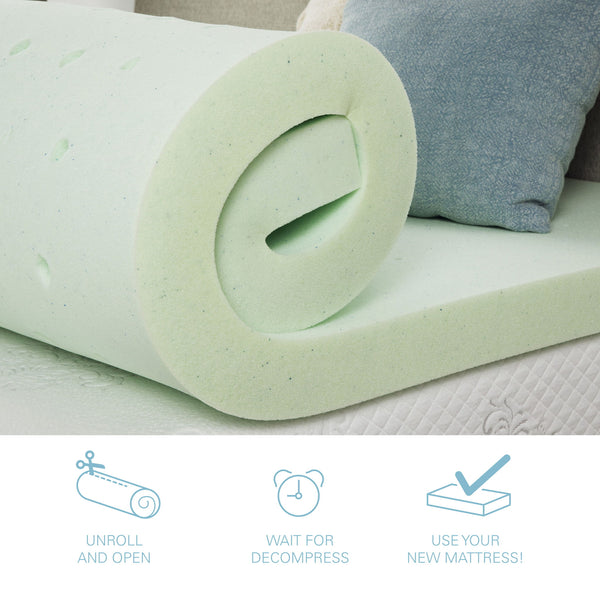 Remedy Sleep - 2" Short Queen Cool Gel Memory Foam Mattress Topper - Green