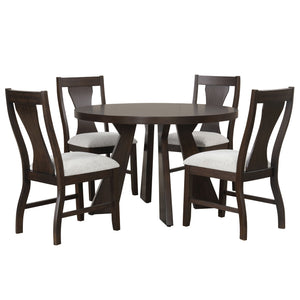 Chestnut Ridge - 5 Piece Dining Room Set (Round 47" Table & 4 Chairs) - Brown / Beige