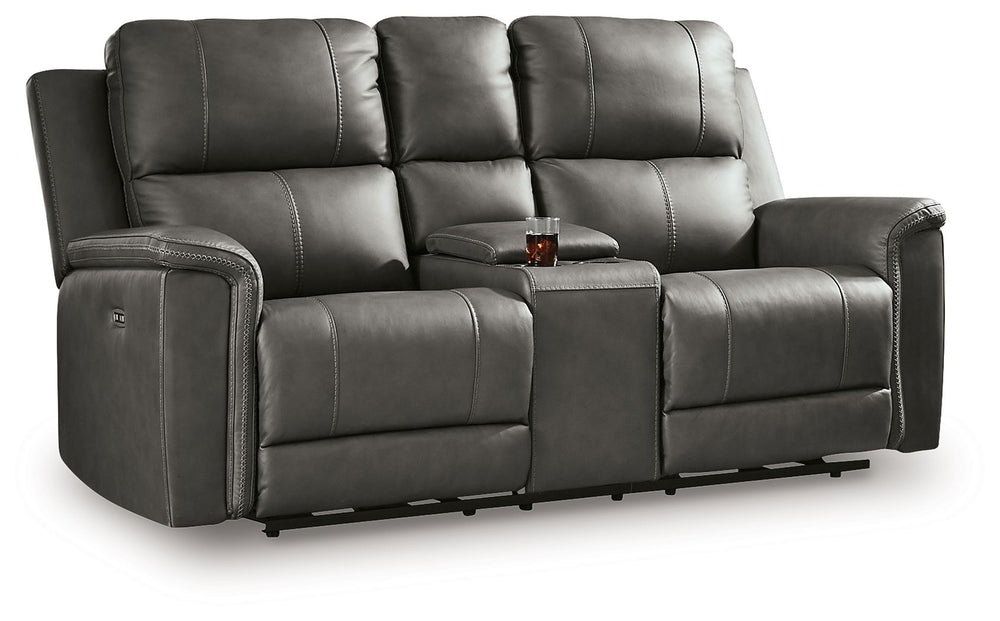 Bleckley - Power Reclining Loveseat With Console / Adjustable Headrest Gray
