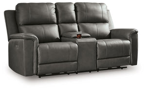 Bleckley - Power Reclining Loveseat With Console / Adjustable Headrest Gray