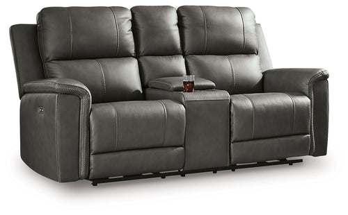 Bleckley - Power Reclining Loveseat With Console / Adjustable Headrest Gray