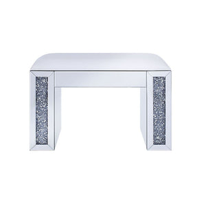 Noralie - Vanity Stool - Synthetic Leather , Mirrored & Faux Diamonds
