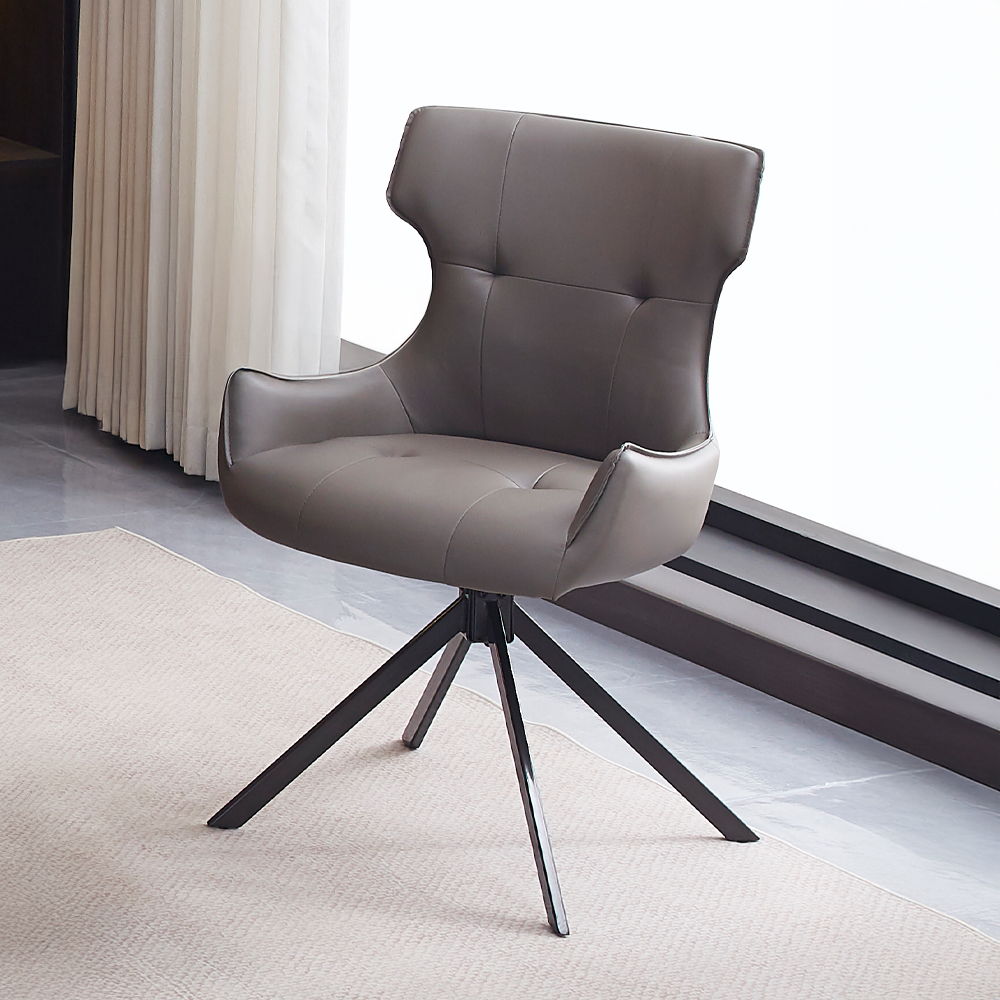 Damita - Camel Synthetic Leather Side Chair With Swivel (Set of 2) - Gray & Black Finsh