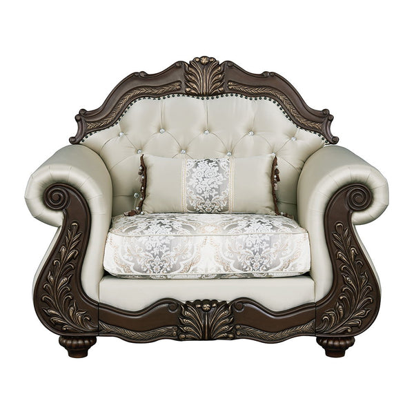 Pierce - Chair With Pillow - Beige Fabric & Cherry