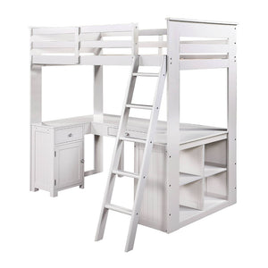 Ambar - Twin Loft Bed With Desk & Bookcase & Chest - Light Gray