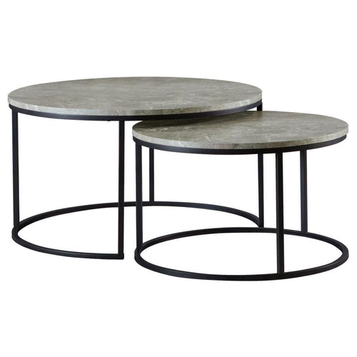 Lainey - 2 Piece Round Faux Marble Nesting Coffee Table Dark Gray