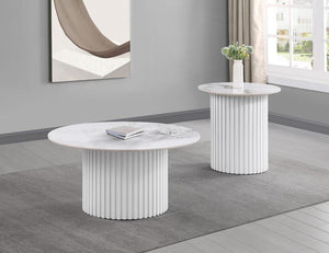Rowena - Faux Marble Coffee Table Set White 2 Pc. Coffee Table, End Table
