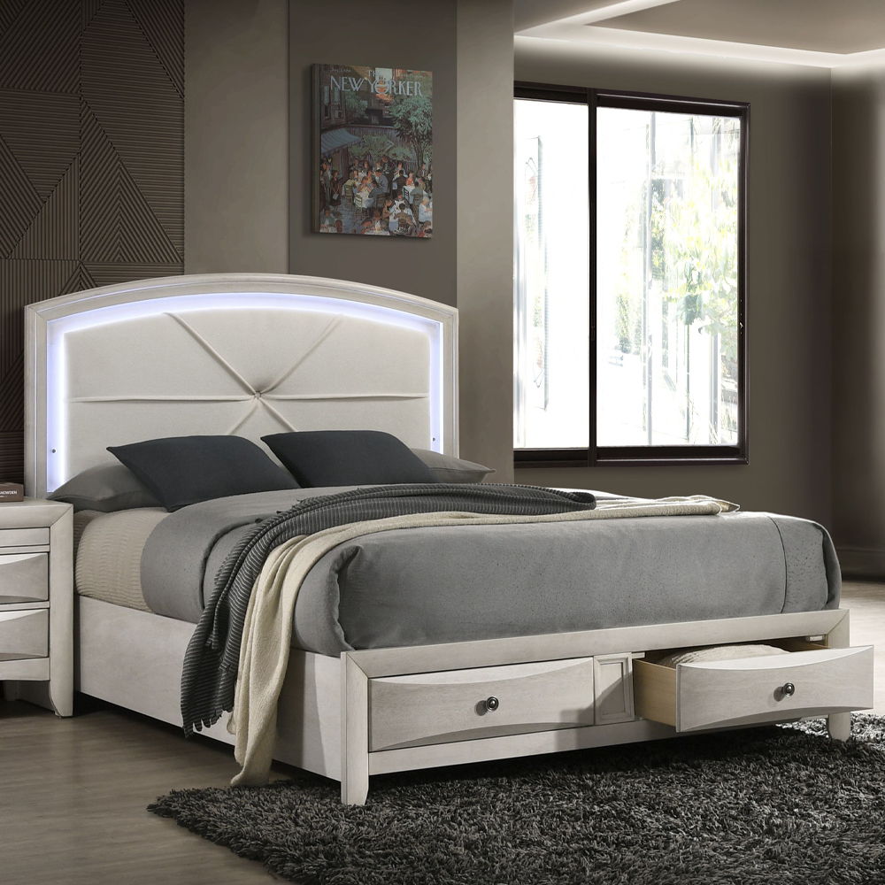 Ramondi - Bed With Storage & LED Antique White