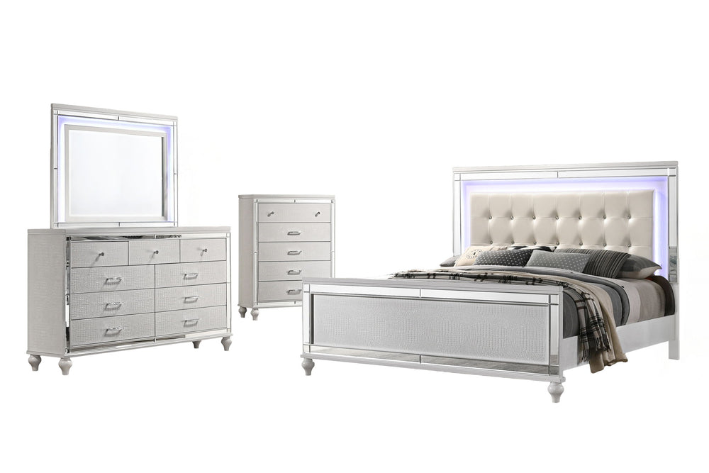 Valentino - Queen 5 Piece Bedroom Set(Bed, Dresser, Mirror, Chest) - White