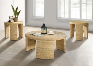 Artina - Rattan Coffee And End Table Set Light Brown 3 Pc. Coffee Table, 2 End Tables