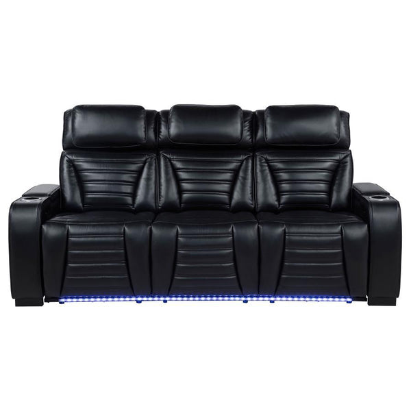 Zuma - Faux Leather Dual Power Reclining LED Sofa - Black