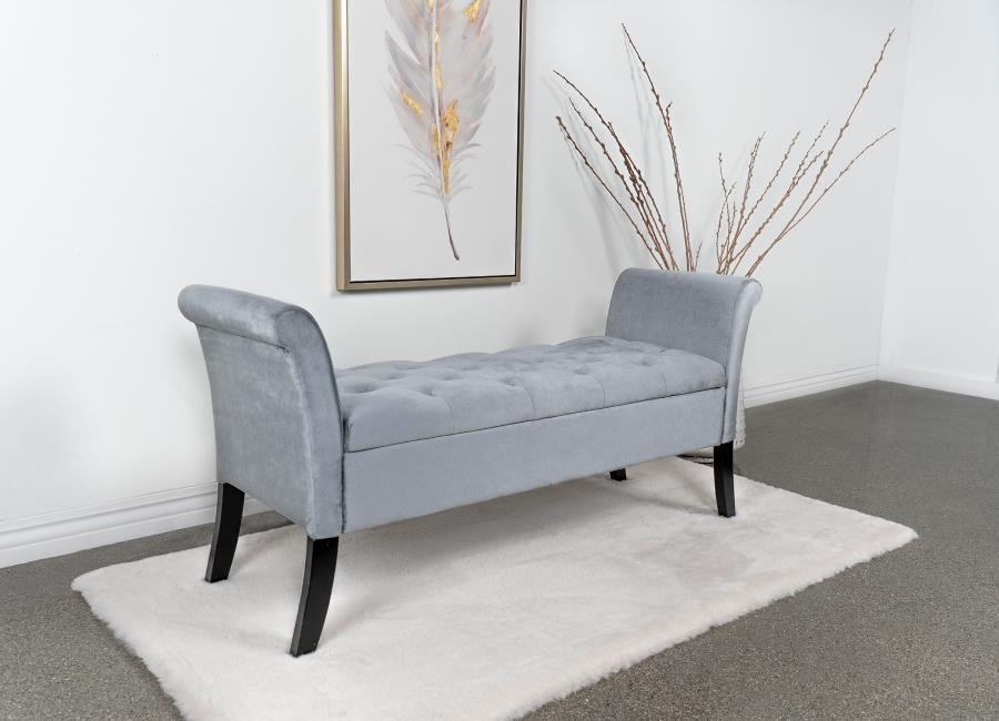 Farrah - Velvet Upholstered Rolled Arm Storage Bench Gray