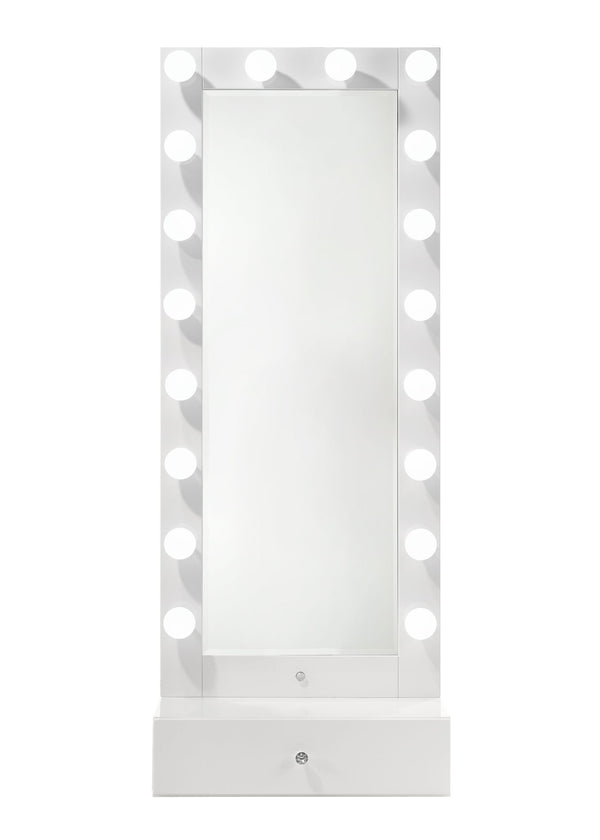 Luxo - Tall Lighted Drawer Vanity Mirror - White