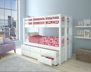 Micah - Bunk Bed & Trundle w/3 Drw White Twin