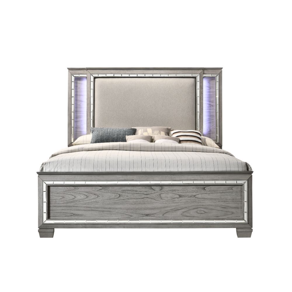 Antares - Bed (LED HB) Light Gray Queen