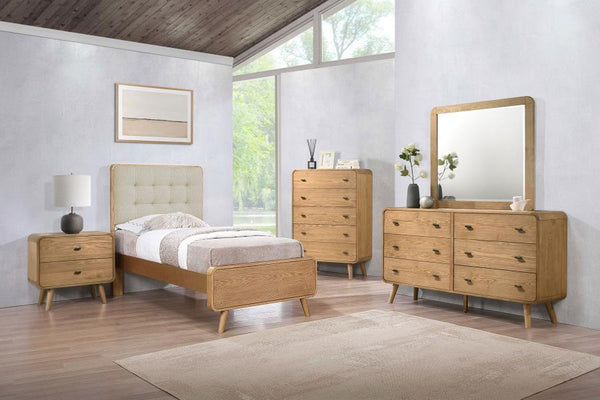 Robyn - Bedroom Set Light Brown 5 Pc. Bed, Dresser, Mirror, Chest, Nightstand Twin