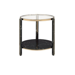 Thistle - End Table - Clear Glass, Faux Black Marble Top & Champagne