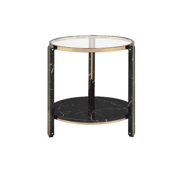 Thistle - End Table - Clear Glass, Faux Black Marble Top & Champagne