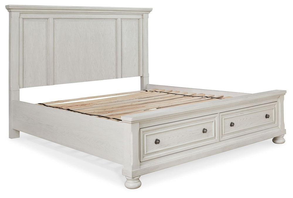 Robbinsdale - Panel Storage Bed White 2 Storage Drawers