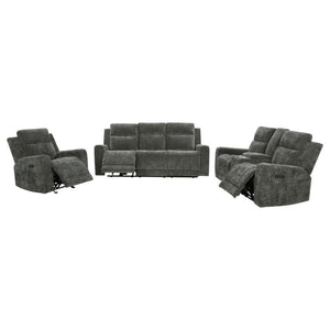 Kennett - Chenille Power Reclining Sofa Set Dark Gray 3 Pc. Sofa, Loveseat, Chair