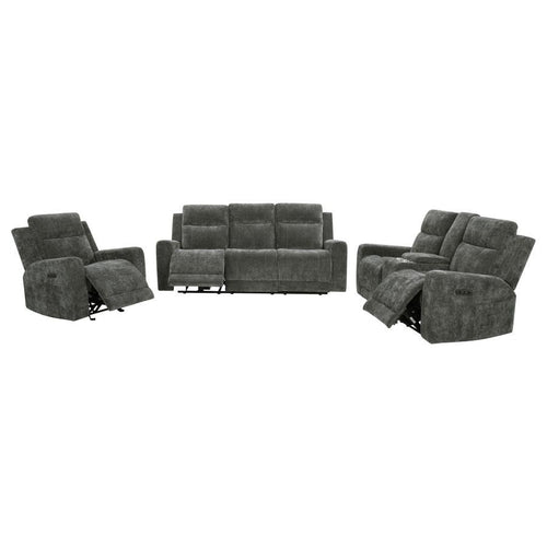 Kennett - Chenille Power Reclining Sofa Set Dark Gray 3 Pc. Sofa, Loveseat, Chair