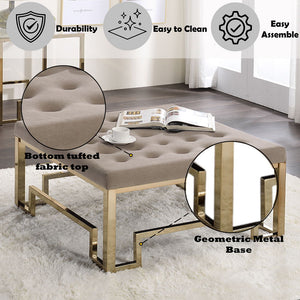 Damien - Cocktail Ottoman - Beige Fabric & Champagne