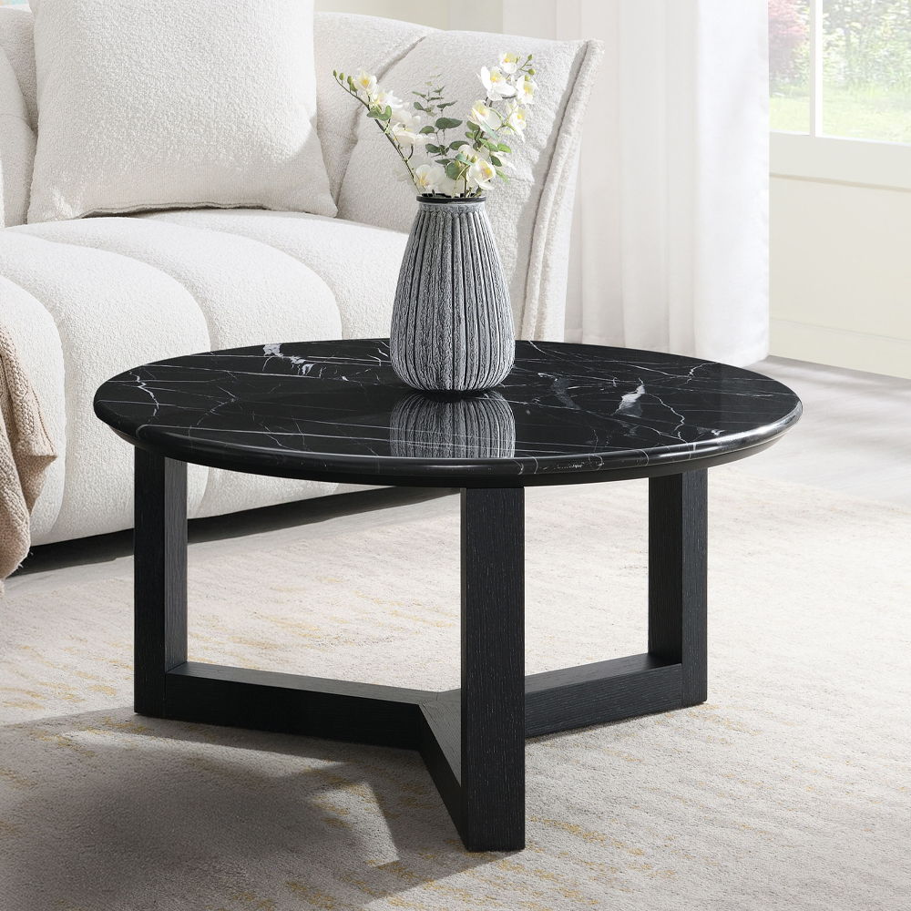 Dara - Coffee Table Natural Marble Top & Black 23.6"W x 23.6"D x 12"H