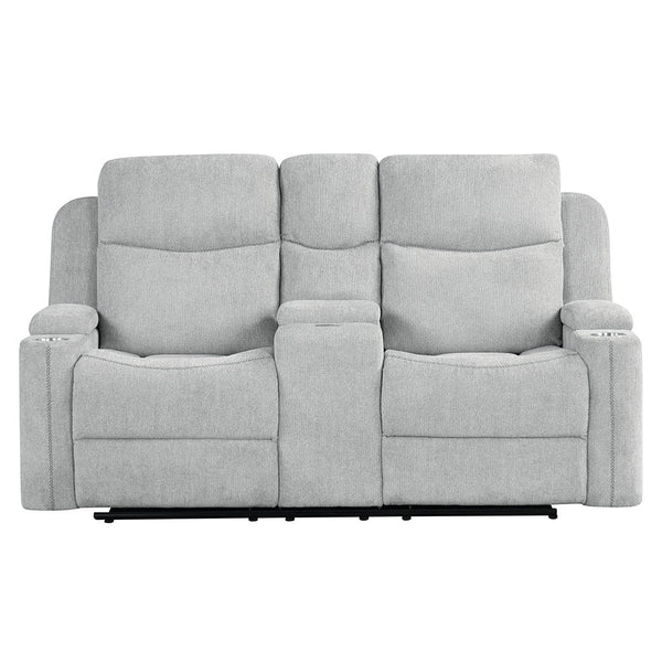 Galya - Motion Loveseat With Console - Light Gray Chenille