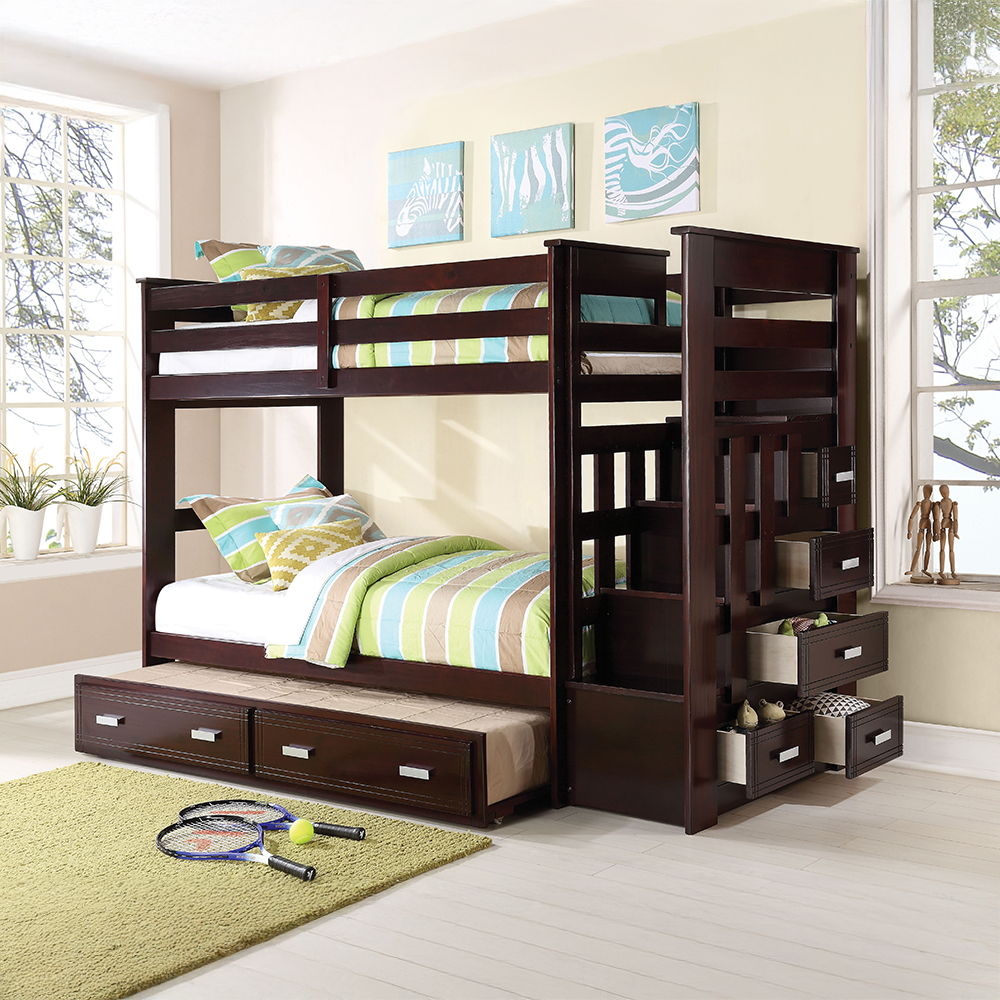 Allentown - Bunk Bed w/Storage Ladder & Trundle Espresso Twin over Twin