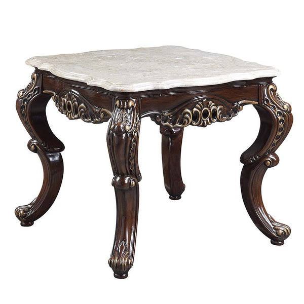 Benbek - End Table - Marble & Antique Oak Finish