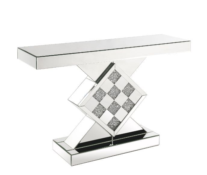 Noralie - 47" X 14" Console Table - Mirrored & Faux Diamonds