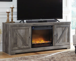 Wynnlow - 63" TV Stand With Glass/Stone Fireplace Insert - Gray