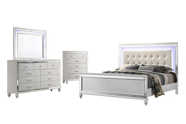 Valentino - Bedroom Set White 4 Pc. Bed, Dresser, Mirror, Chest King
